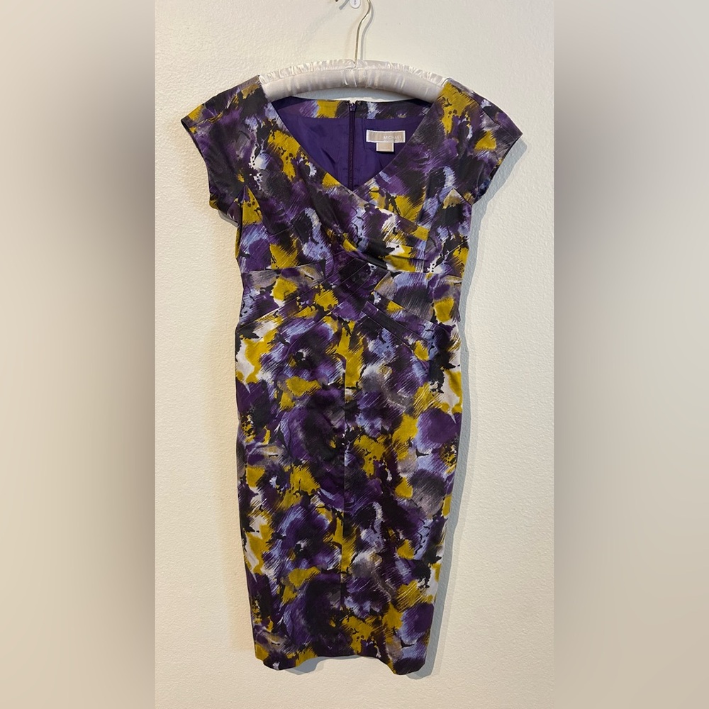 Michael Kors Purple and Yellow Midi Dress